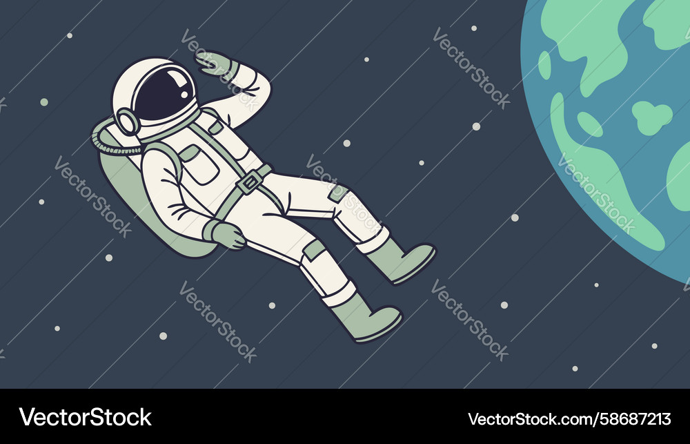 Astronaut floating in space with planet and stars Vector Image