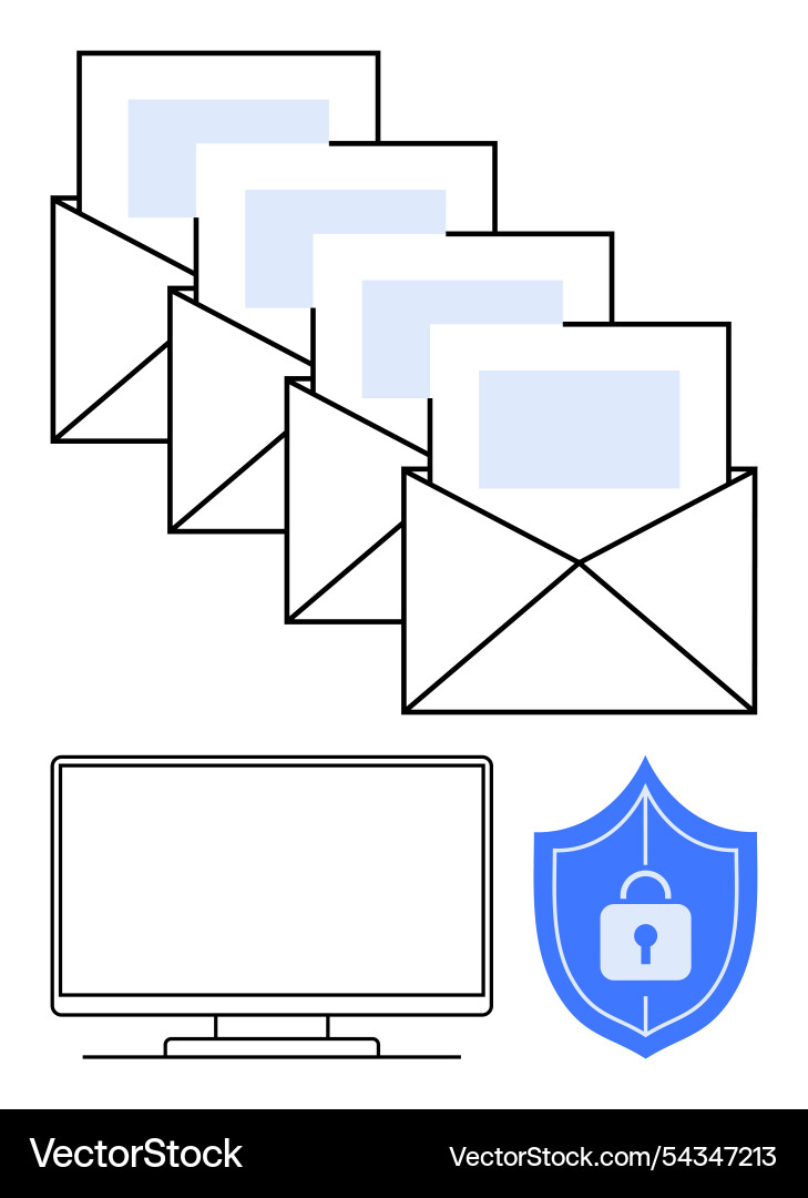 Emails computer screen and shield with lock Vector Image