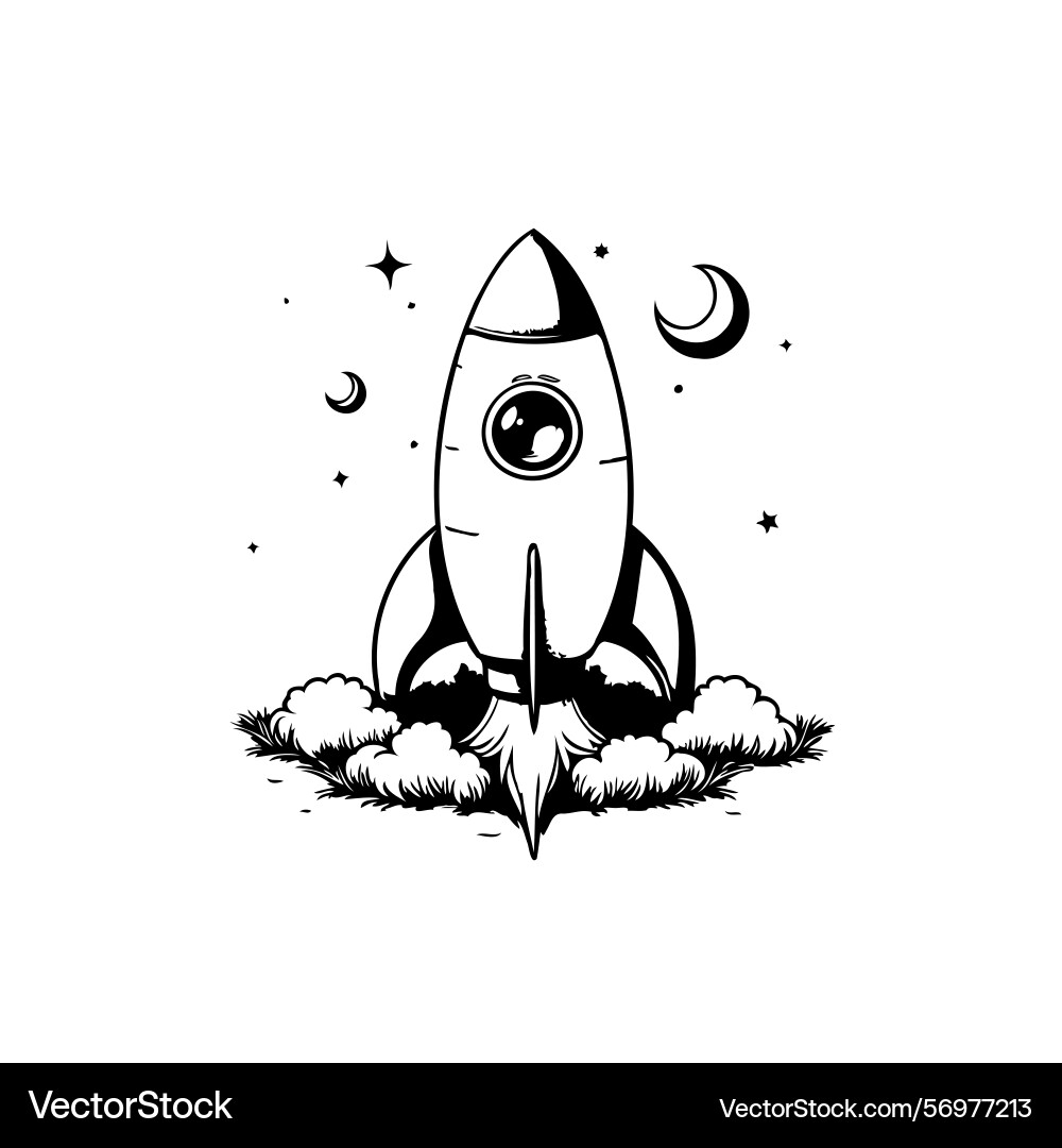 Whimsical rocket launch with celestial elements Vector Image