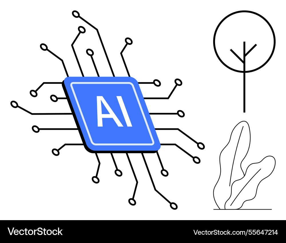 Ai Mikrochip mit Schaltleitungen und Simplistik Vektorbild