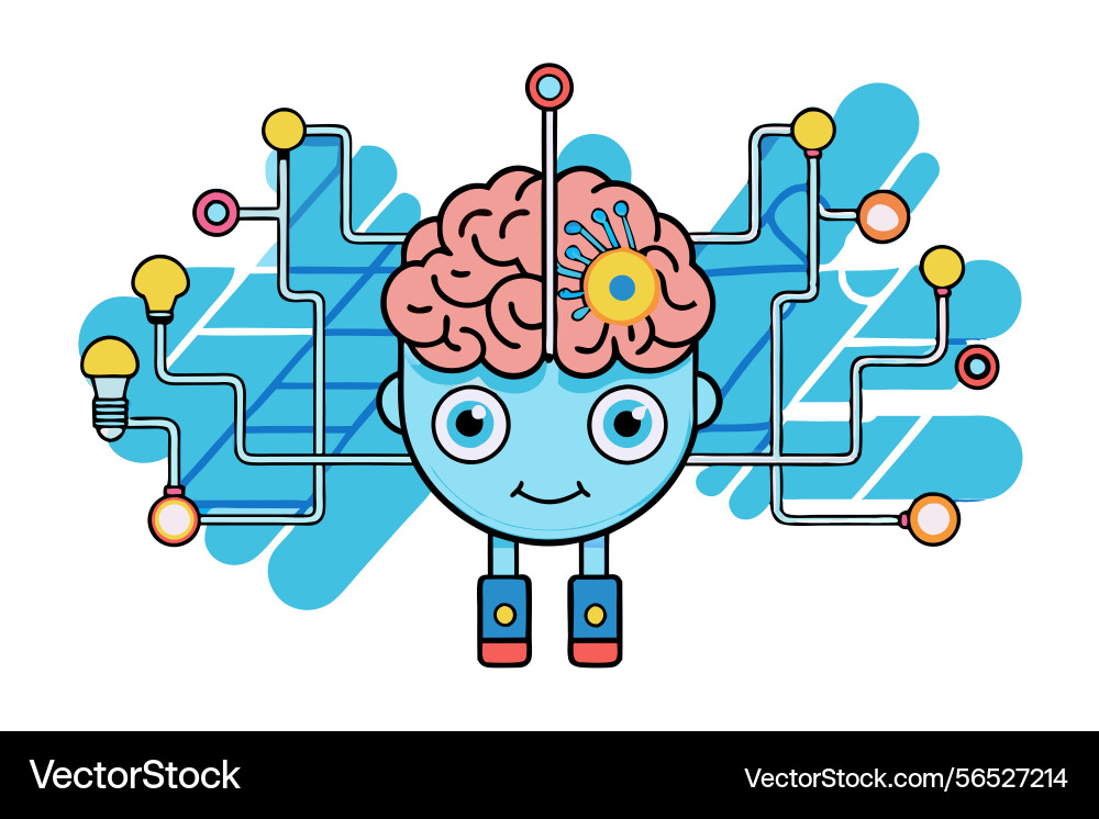 Brain with glowing circuits and a lightbulb Brain with glowing circuits and a lightbulb vector image