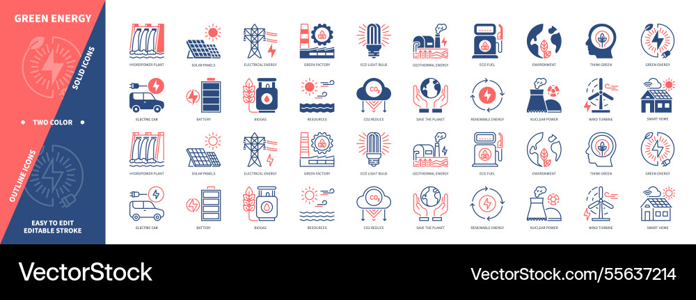 Green energy solid outline set Green energy solid outline set vector image