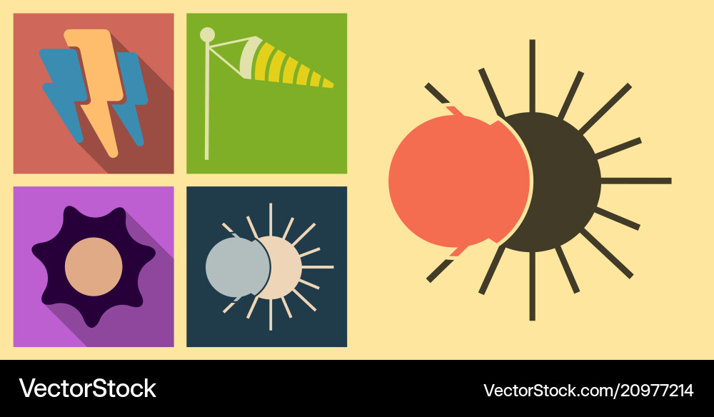 Set of weather icons in flat style with shadow Set of weather icons in flat style with shadow vector image
