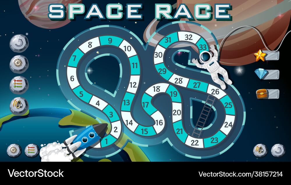 Snake and ladders game template with space theme Snake and ladders game template with space theme Vector Image
