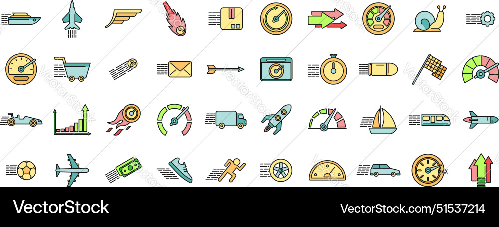 Velocity icons set color line Vector Image