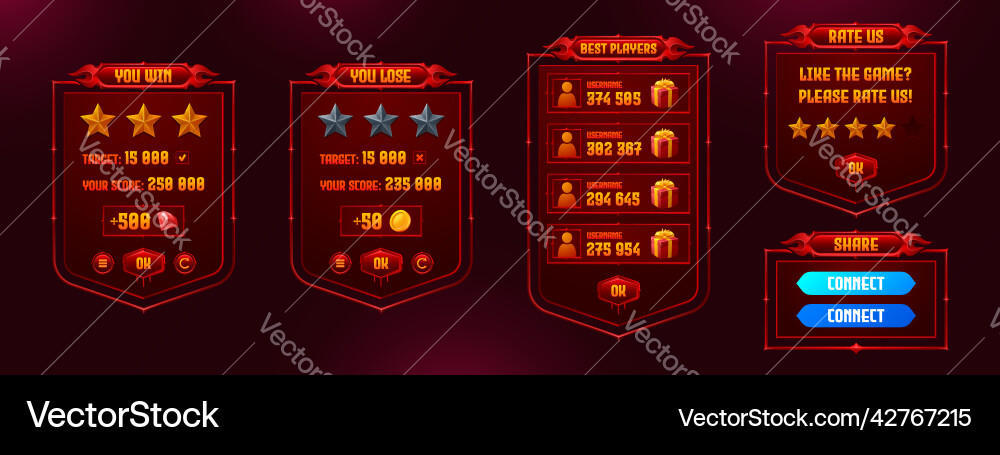 Game menu interface ui elements settings boards Game menu interface ui elements settings boards vector image