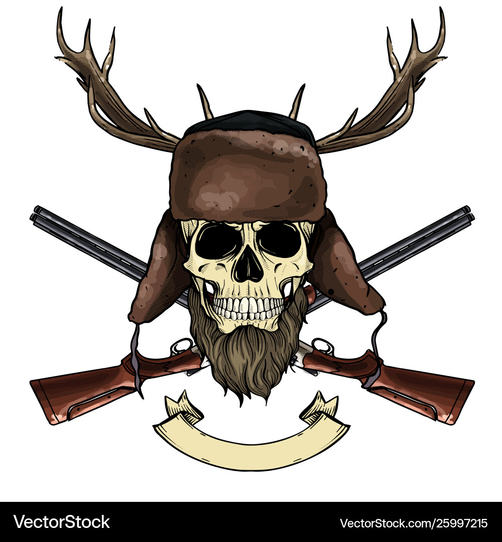 Hand drawn hunter skull vector image