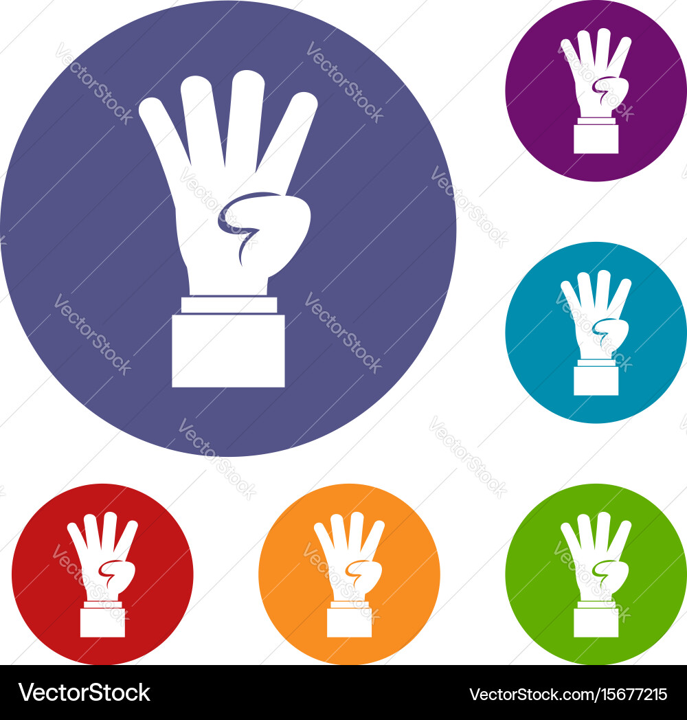 Hand showing number four icons set Vector Image