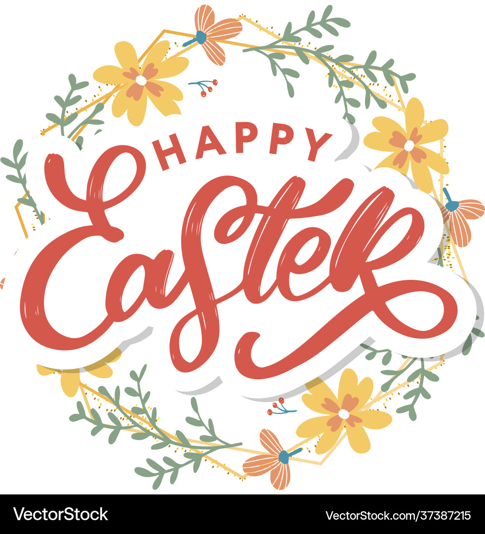 Happy easter day background with frame flowers Happy easter day background with frame flowers vector image