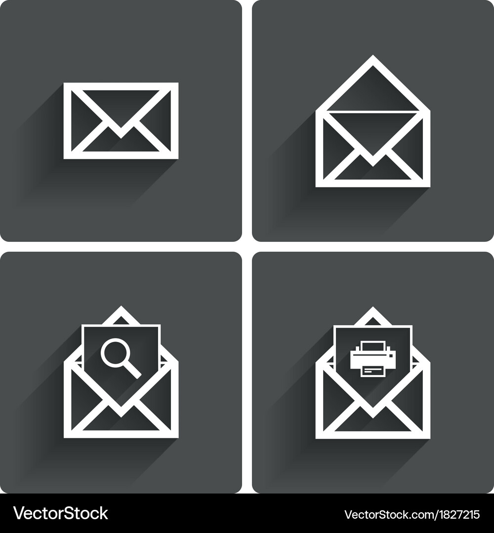 Mail icons search symbol print letters Vector Image