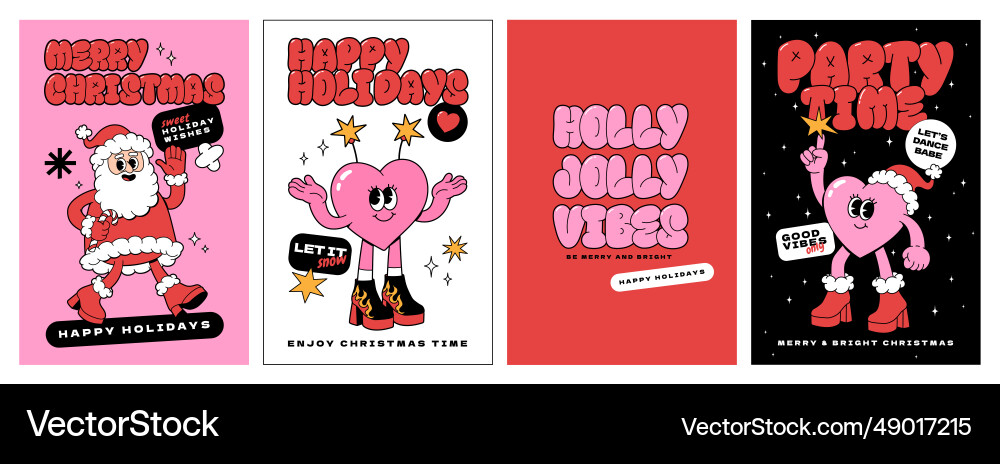 Merry christmas groovy funny cartoon posters Merry christmas groovy funny cartoon posters vector image