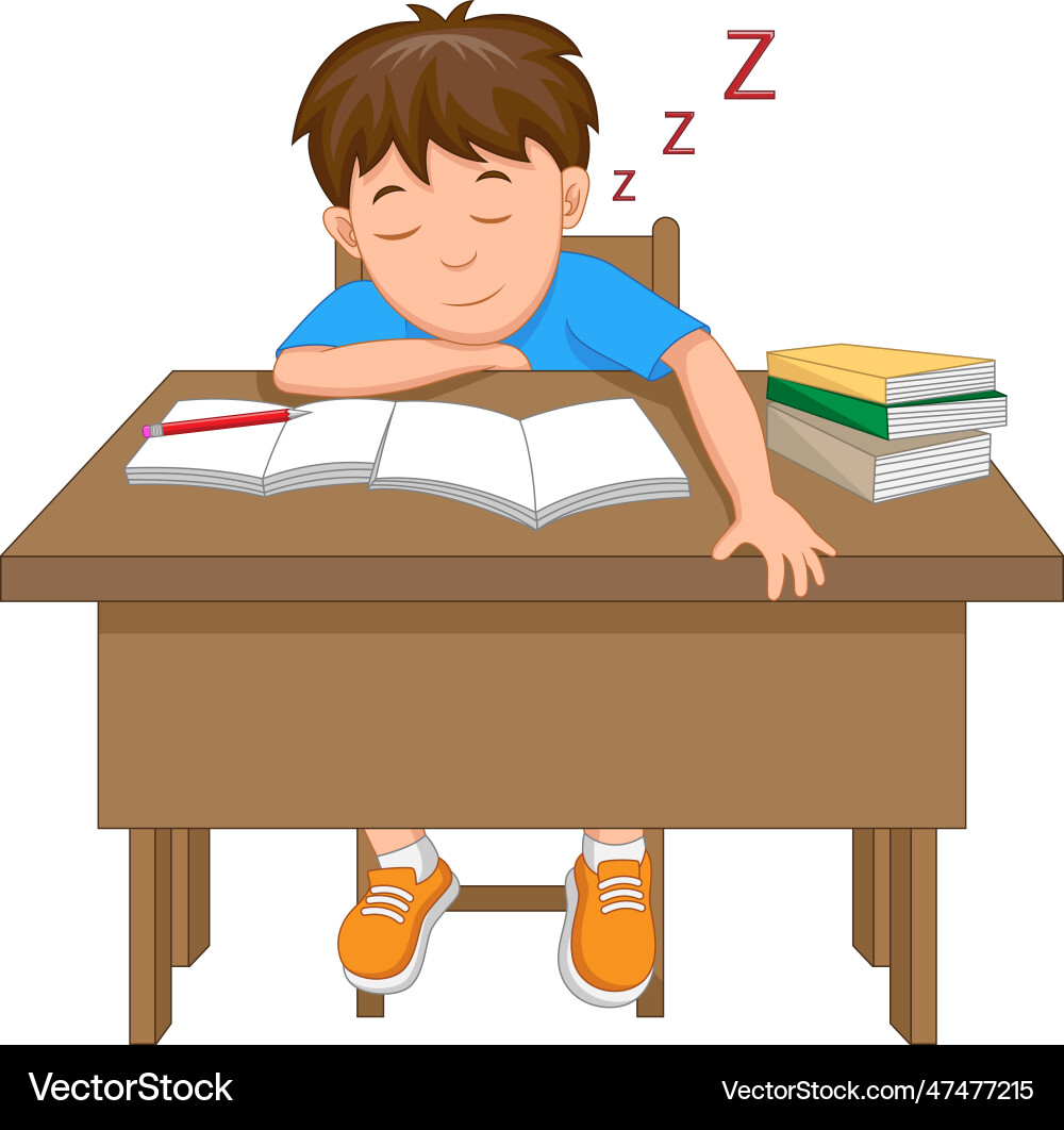 Tired schoolboy sleep at the table during studying – Royalty-Free Vector |  VectorStock, image size:1000x1062