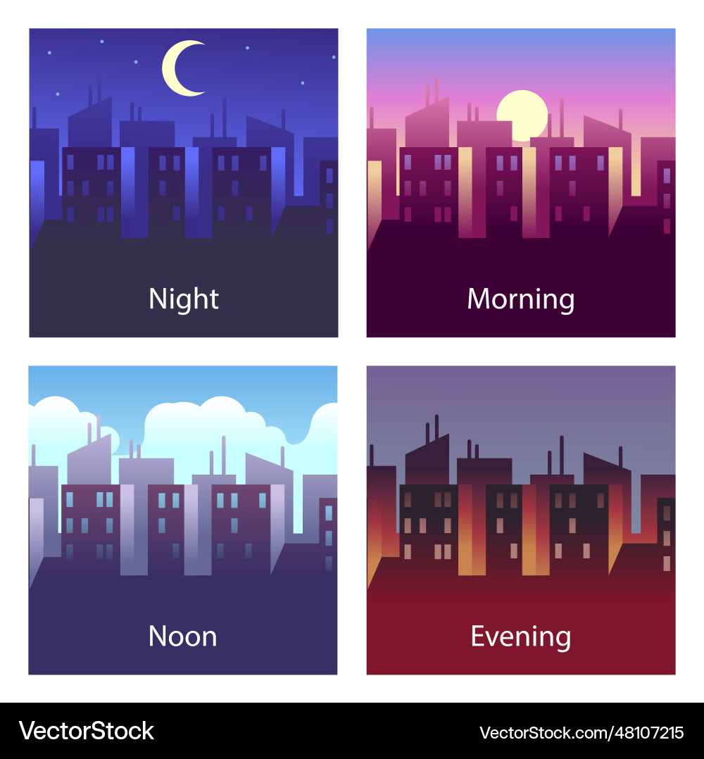 Verschiedene Tageszeiten Nacht und Morgen Mittag Verschiedene Tageszeiten Nacht und Morgen Mittag vektorbild