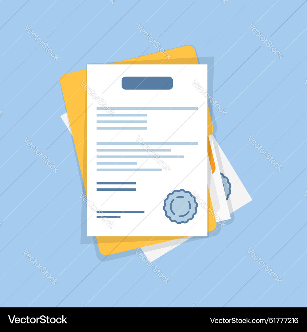 Document folder with stamp and text icon in flat Document folder with stamp and text icon in flat vector image