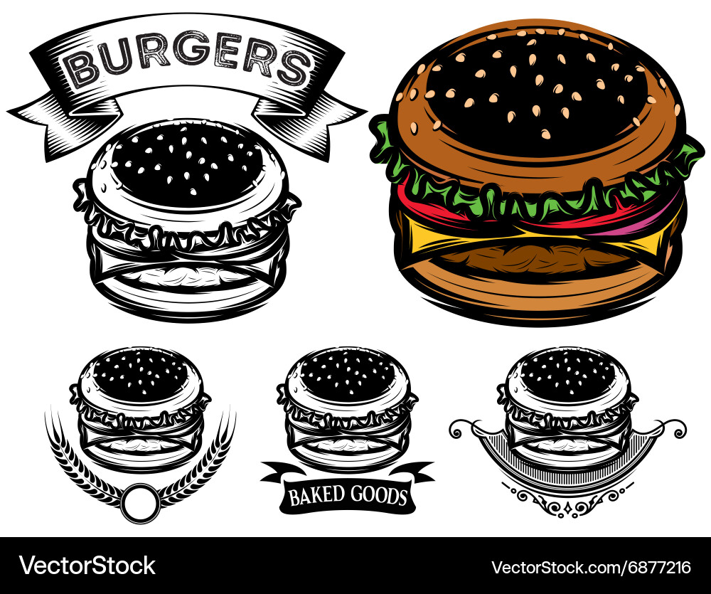 Monochrome and color burger with design options Vector Image