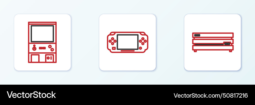Set line video game console retro arcade machine vector image