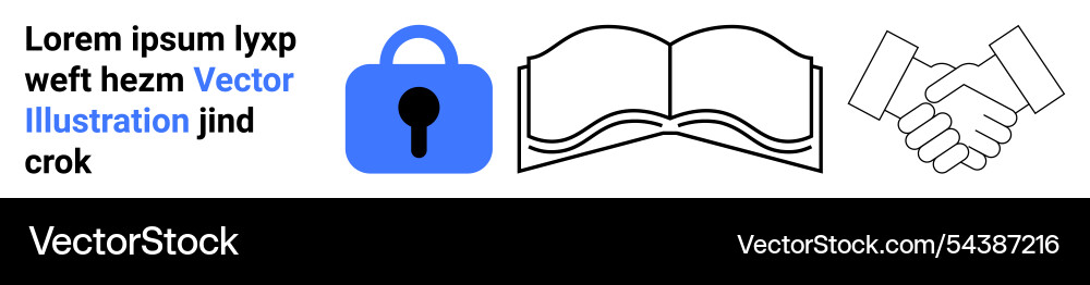 Text sample with lock open book and handshake Text sample with lock open book and handshake vector image