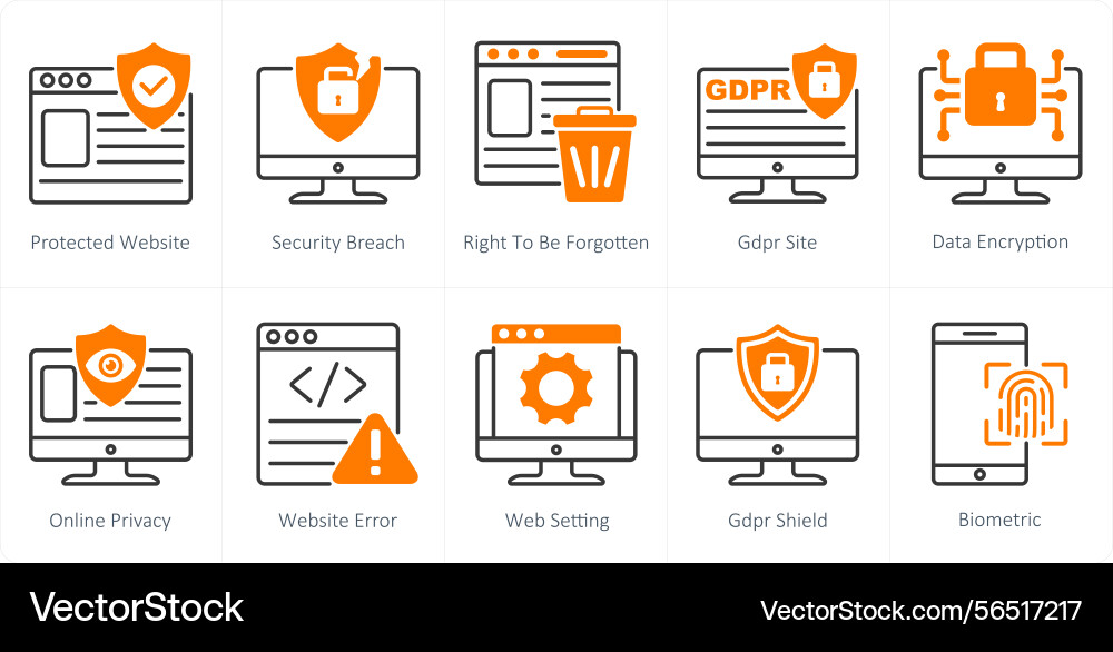 A set of 10 gdpr icons as protected website Vector Image