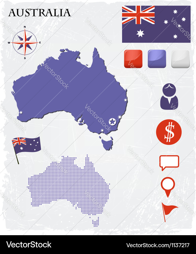 Australia map icons and buttons set Royalty Free Vector