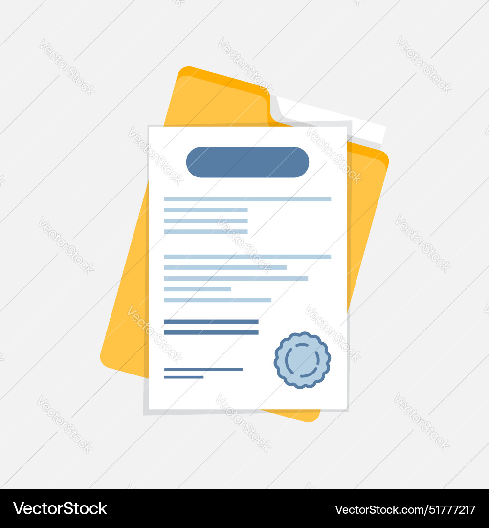 Document folder with stamp and text icon in flat Document folder with stamp and text icon in flat vector image