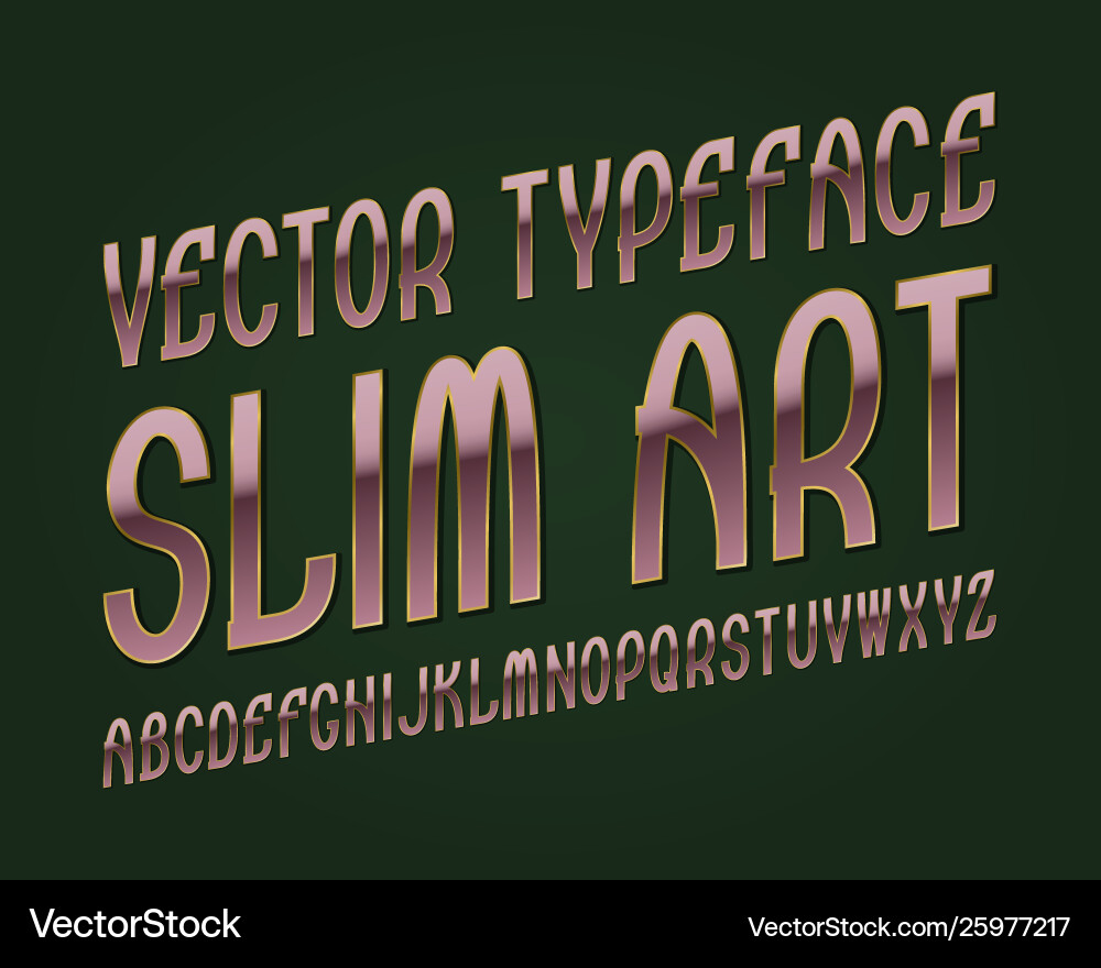 Slim art typeface pink golden font isolated Slim art typeface pink golden font isolated vector image