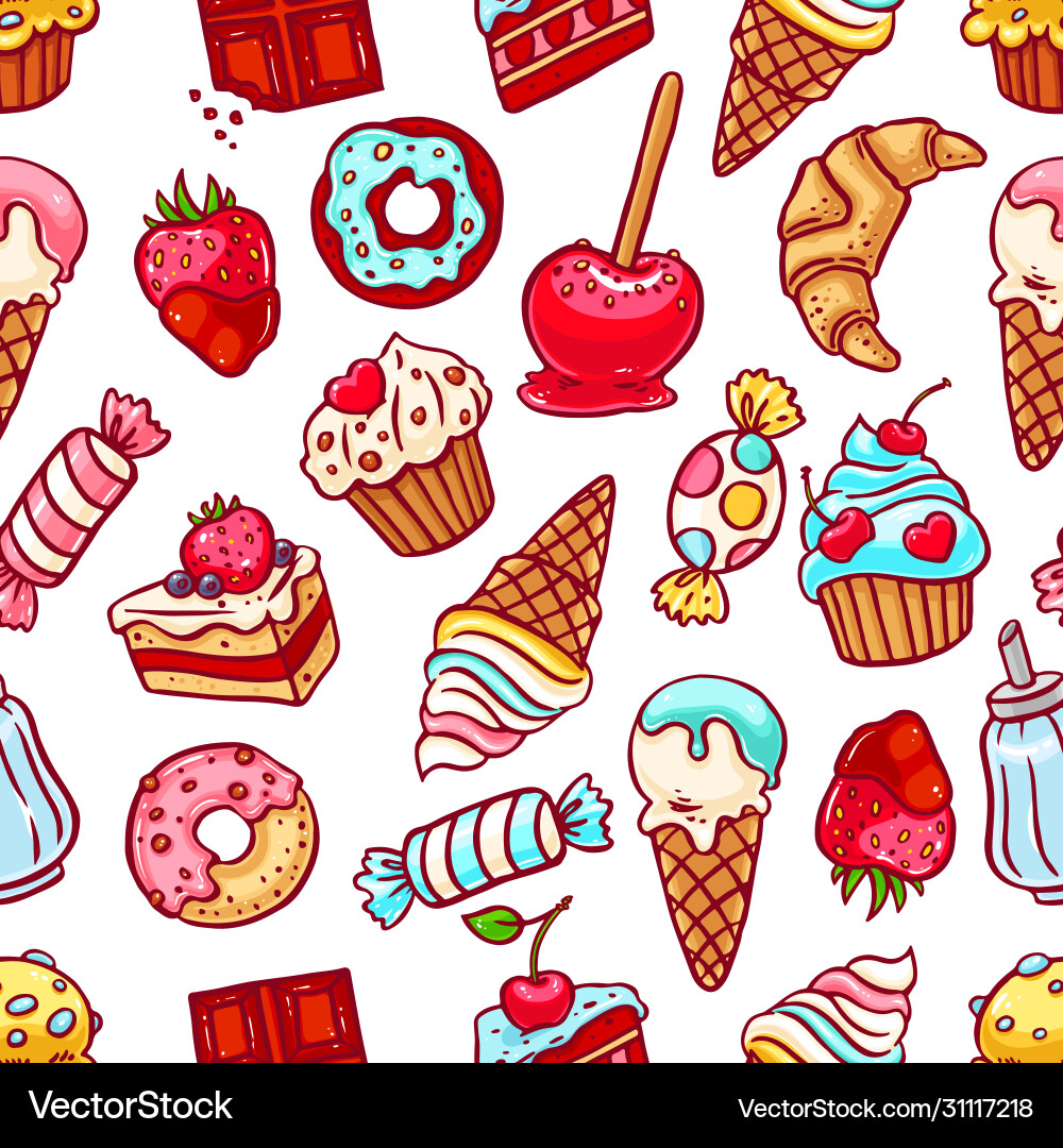 Cute Sweet Treats Pattern Vector Image