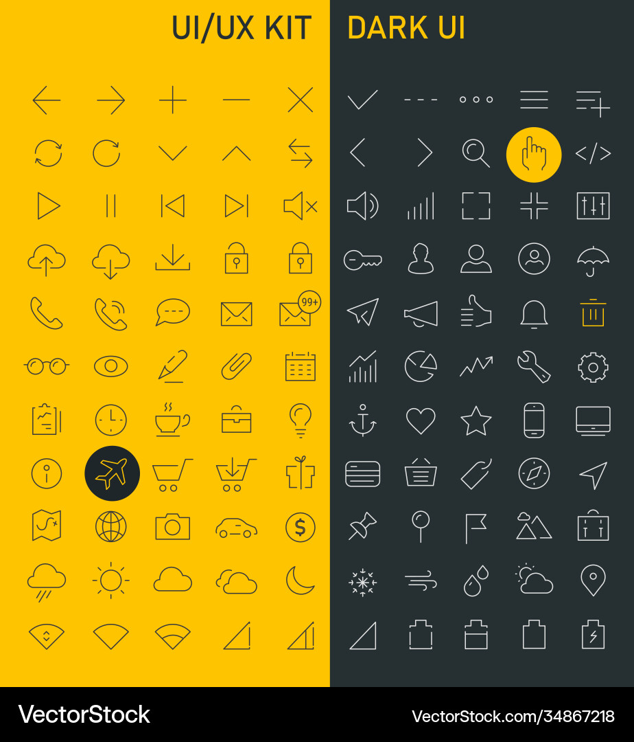 Line big app ui ux and office icon set Line big app ui ux and office icon set vector image