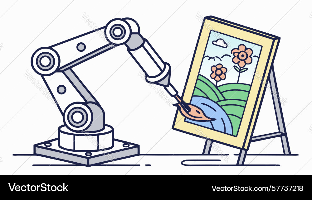 Robotic arm creating art ai painter design vector image