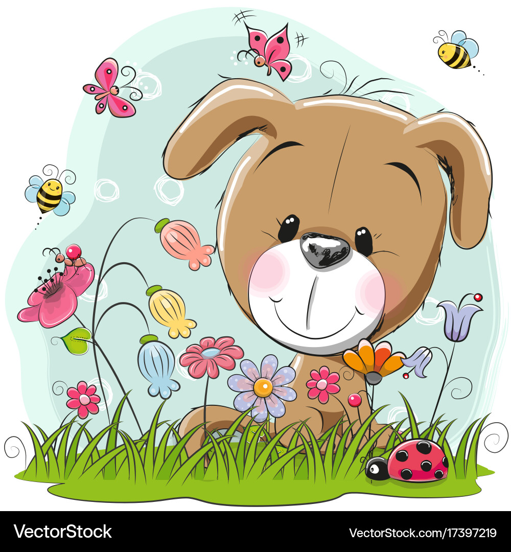Adorable Puppy in a Meadow Royalty Free Vector Image