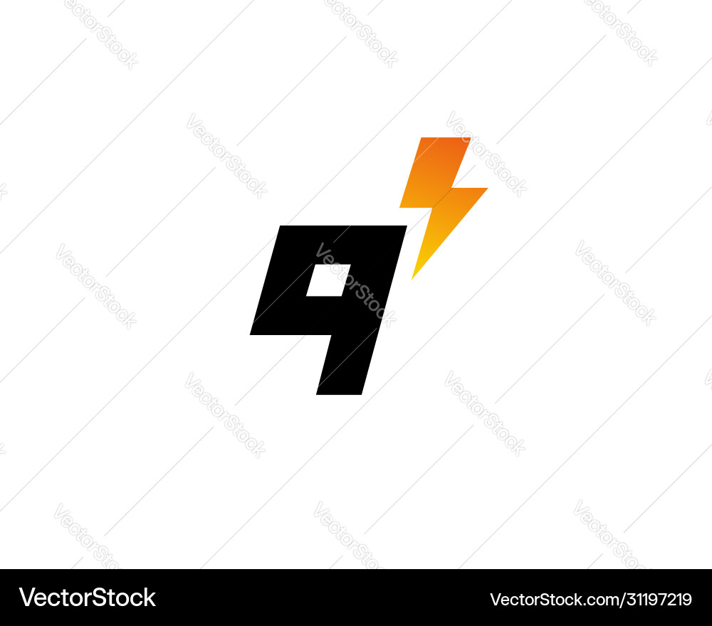 Lightning Q Icon - Number 9 Symbol Vector Image