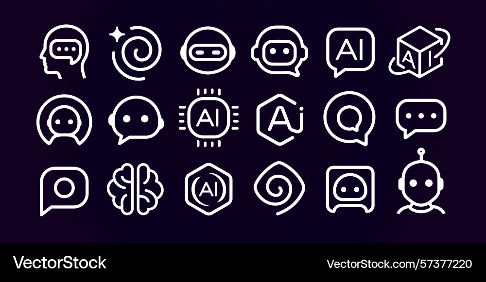 Ai chatbot icon set with brain robot chip Ai chatbot icon set with brain robot chip vector image