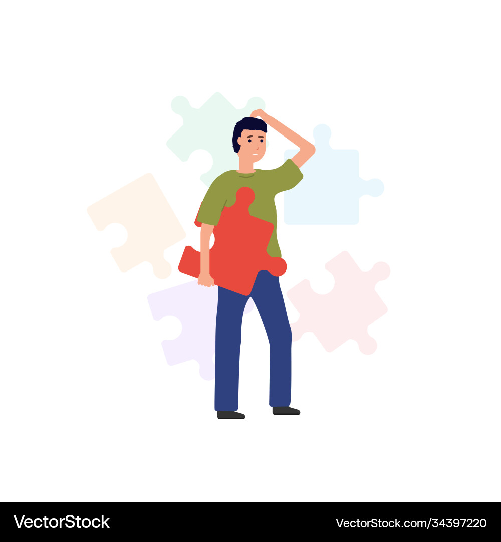 Man with Puzzle - Problem Solving Vector Image