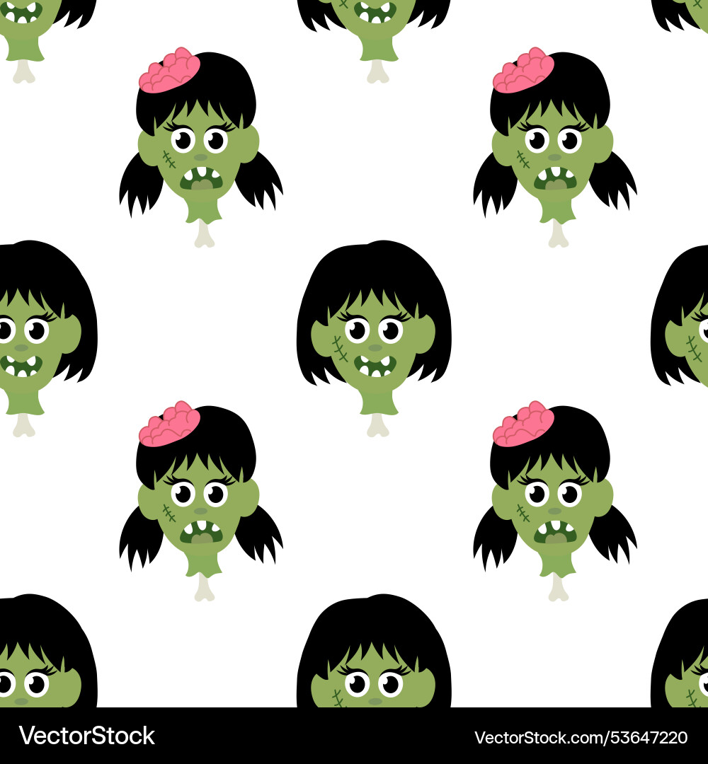 Seamless pattern with zombie girls head on bone Vector Image