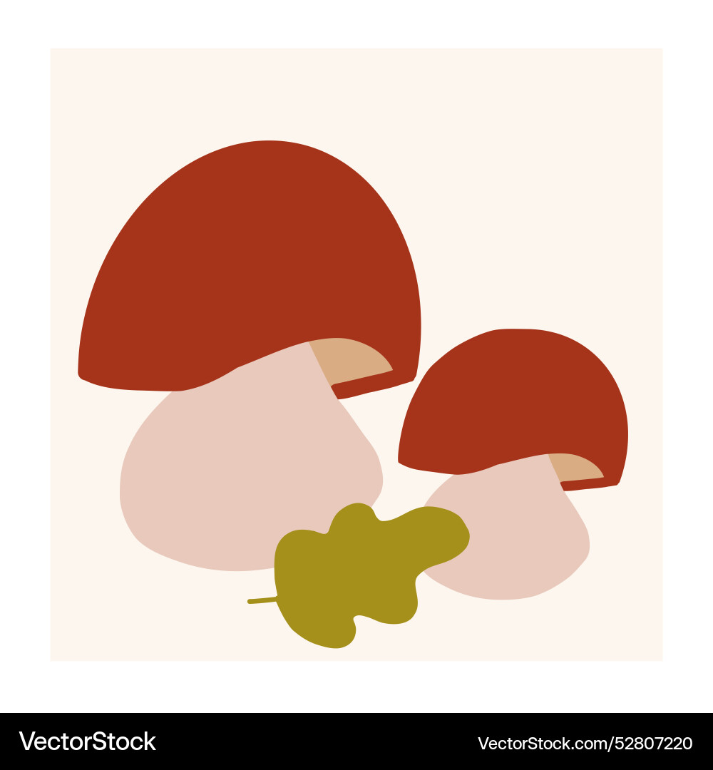 Two stylized mushrooms with a leaf on light Vector Image