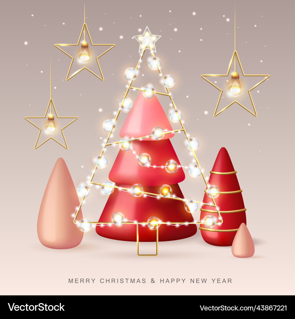 Background with 3d plastic christmas trees Vector Image