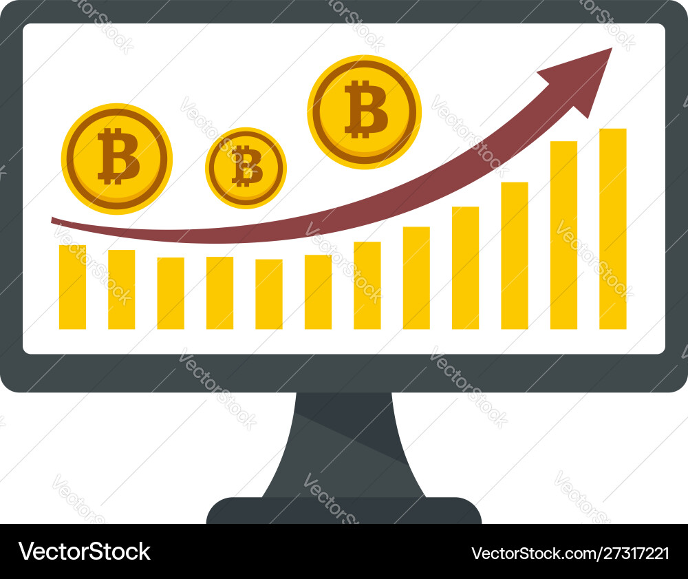 Bitcoin monitor graph icon flat style Bitcoin monitor graph icon flat style vector image