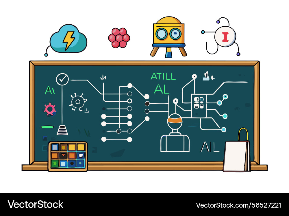 Digital chalkboard with ai circuits Digital chalkboard with ai circuits Vector Image