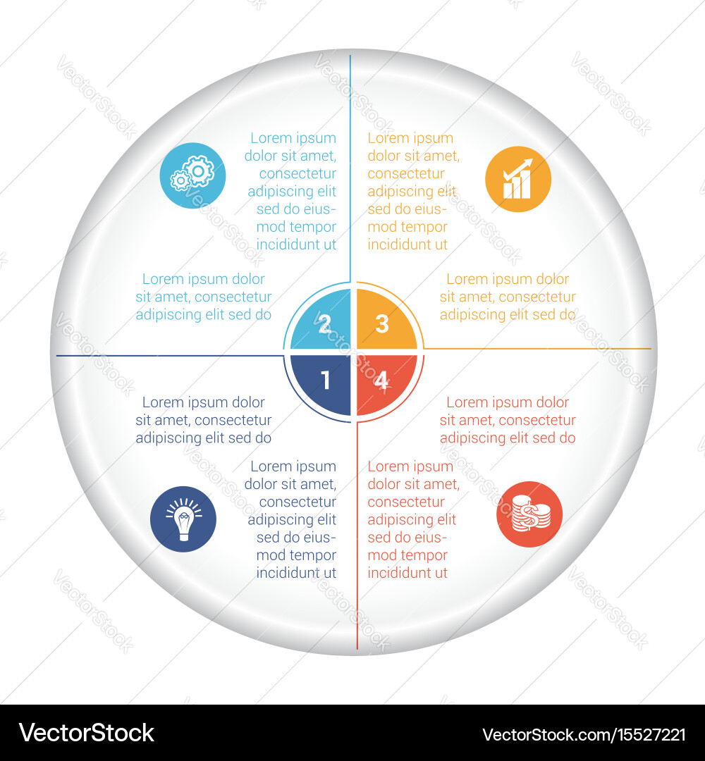 Pie chart diagram data 4 options for text area vector image