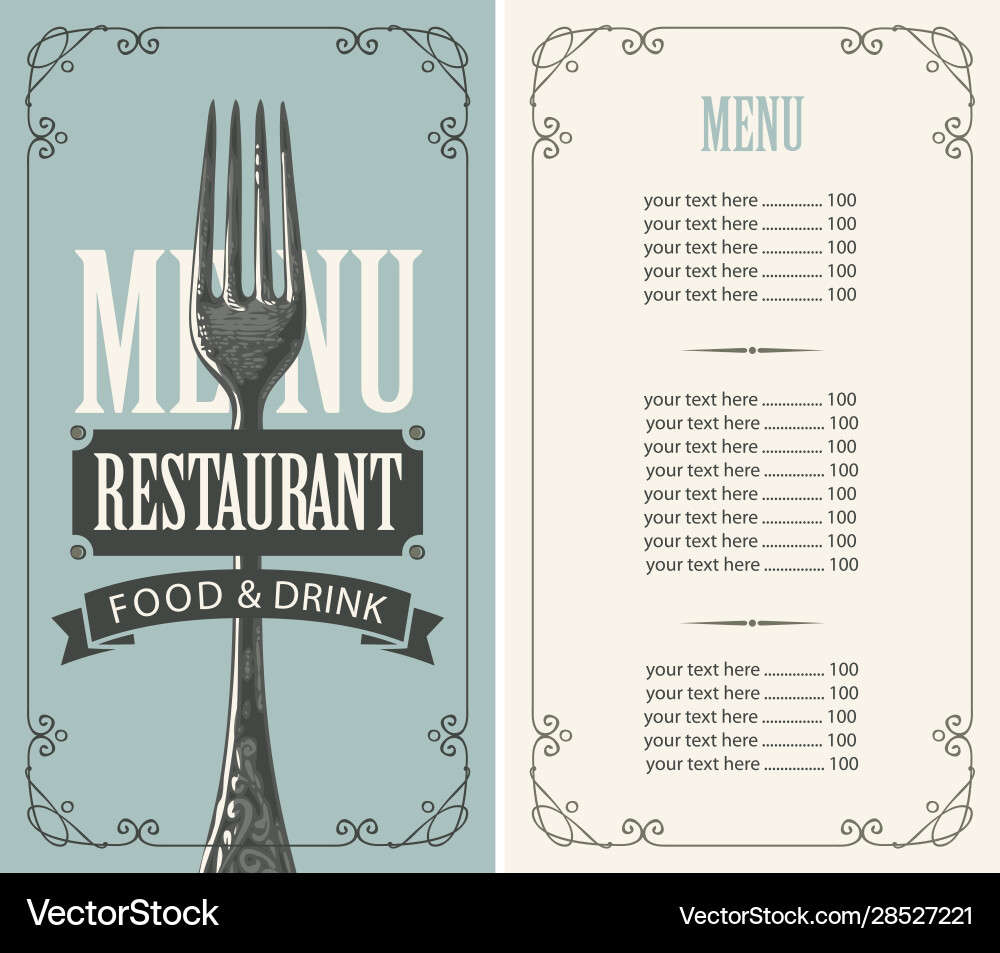 Restaurant menu with price list and realistic fork Restaurant menu with price list and realistic fork vector image
