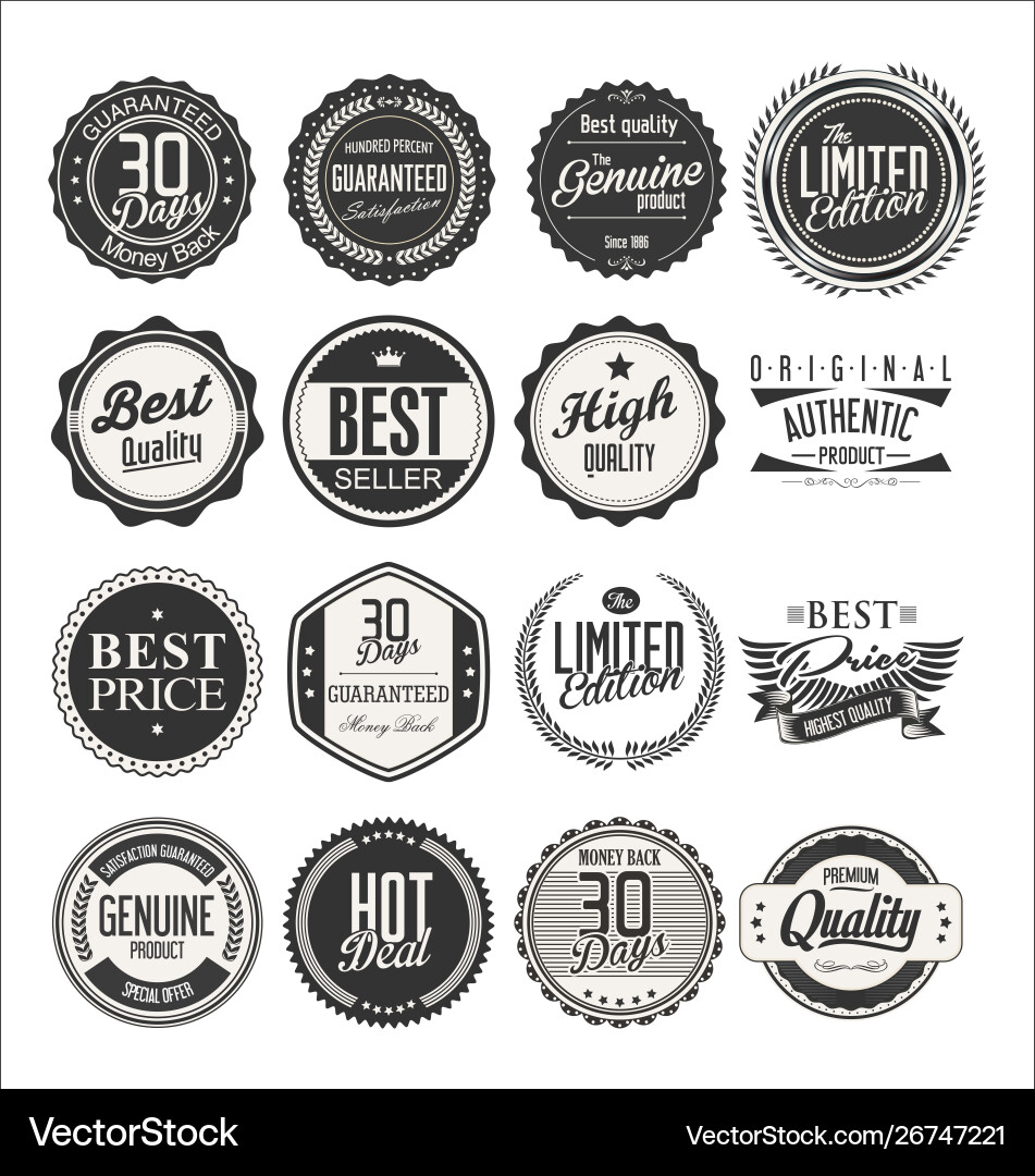 Retro Vintage Badges & Labels Collection Vector Image