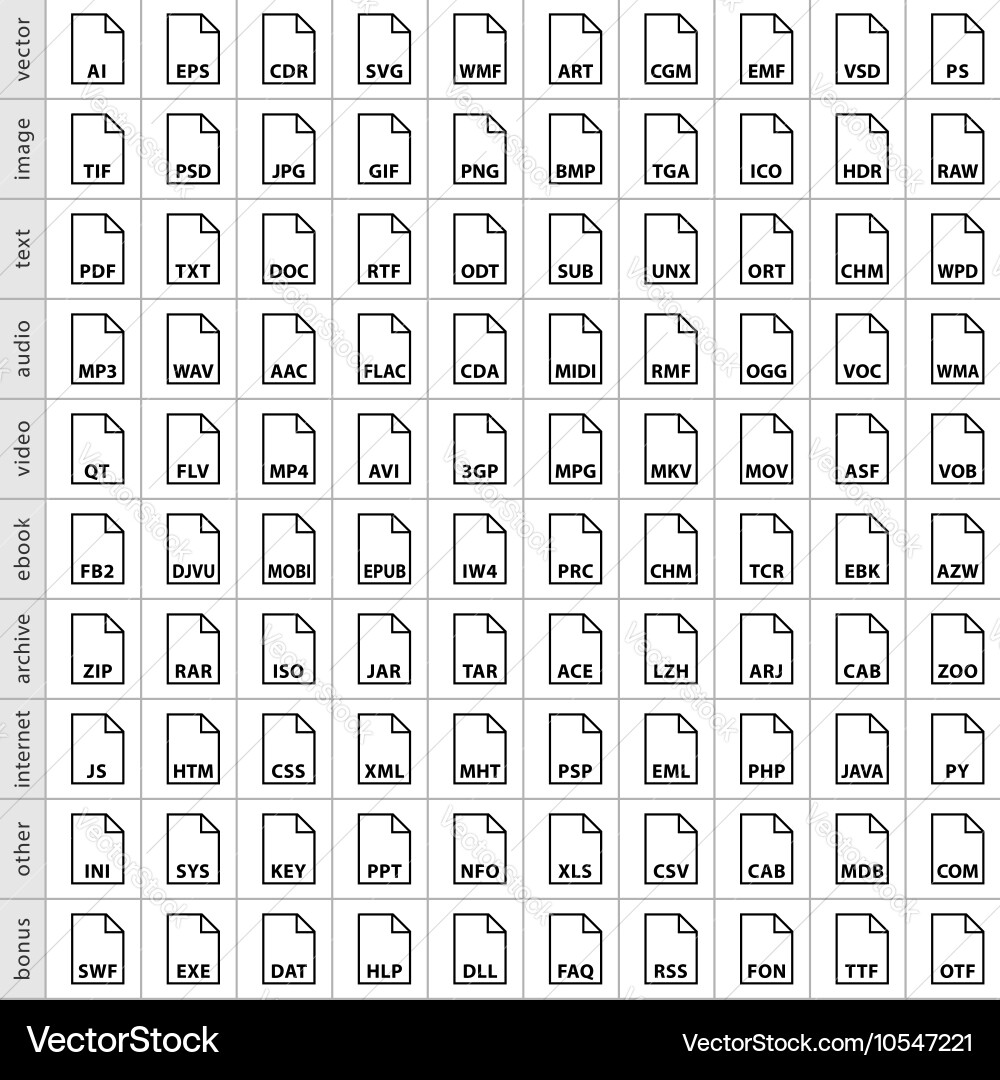 Set file types icons in flat style Vector Image