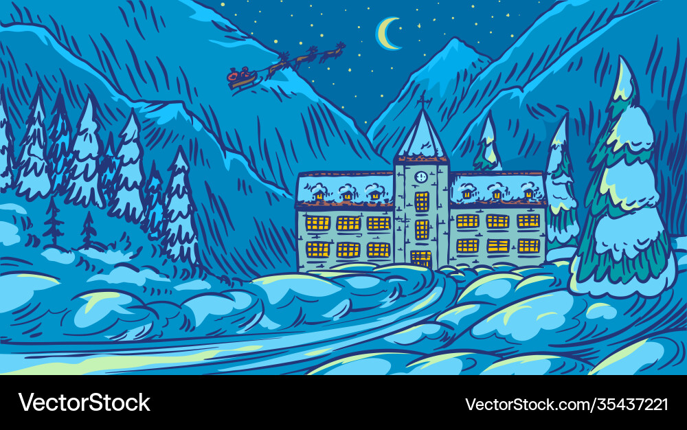 Winter landscape with mountains and snow on a blue Winter landscape with mountains and snow on a blue vector image