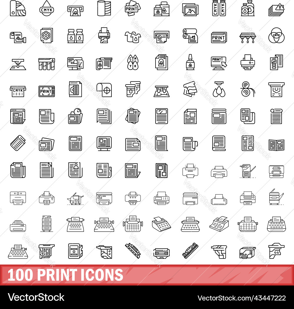 100 print icons set outline style Vector Image