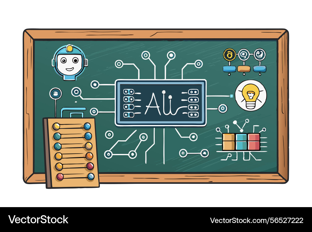 Ai-Algorithmus auf einem Chalkboard mit Robotik vektorbild