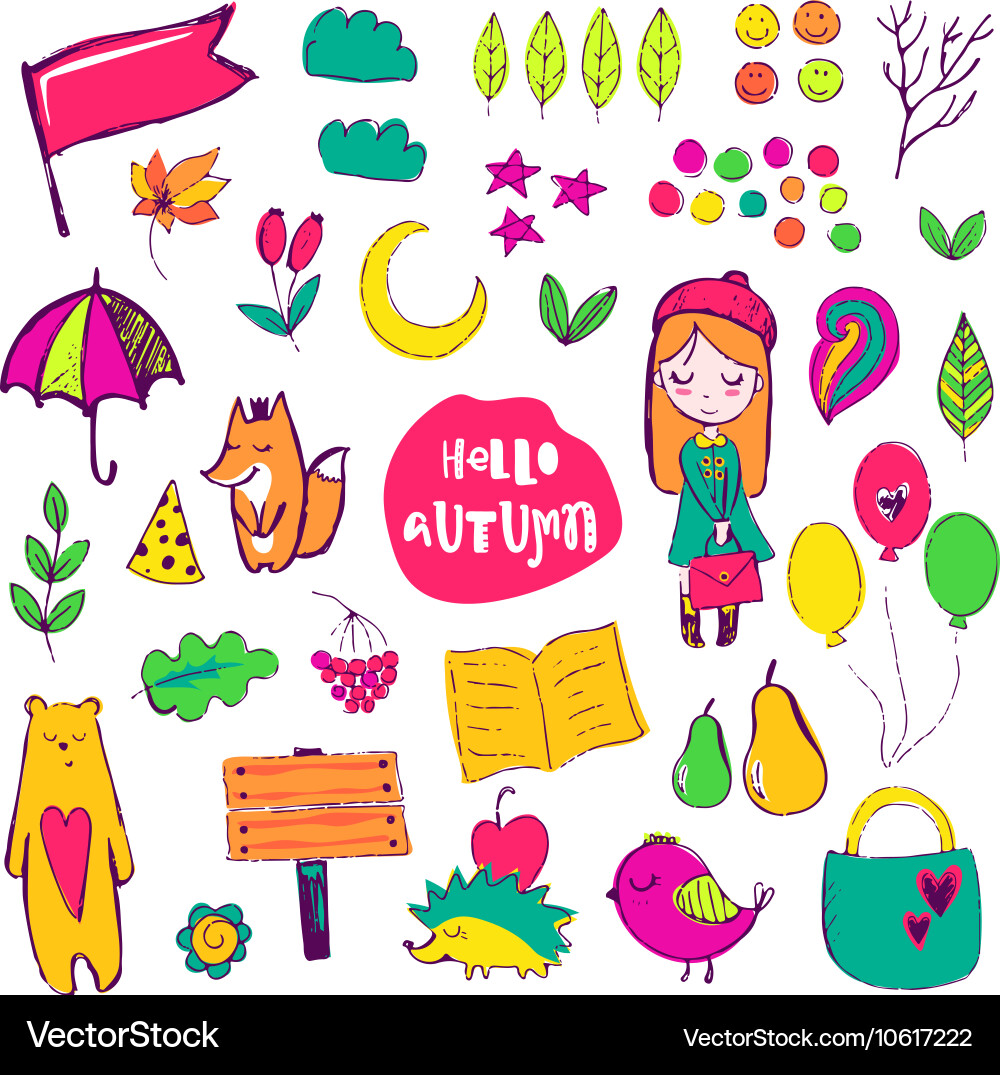 Autumn isolated elements collection Royalty Free Vector