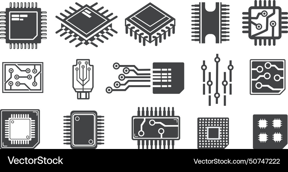 CPU Microchip Icons - Circuit Elements vector image