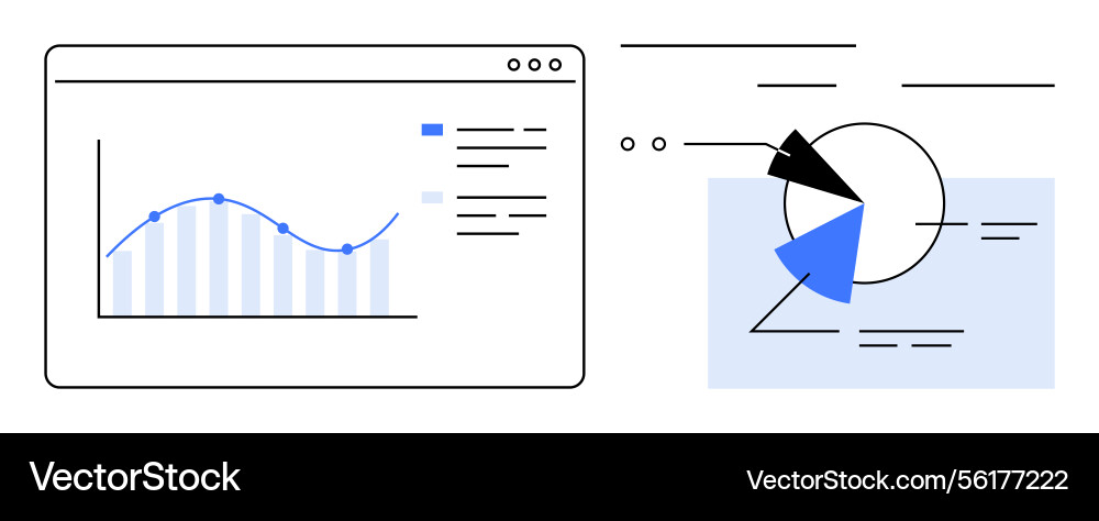 Data analysis dashboard with line graph and pie Data analysis dashboard with line graph and pie Vector Image