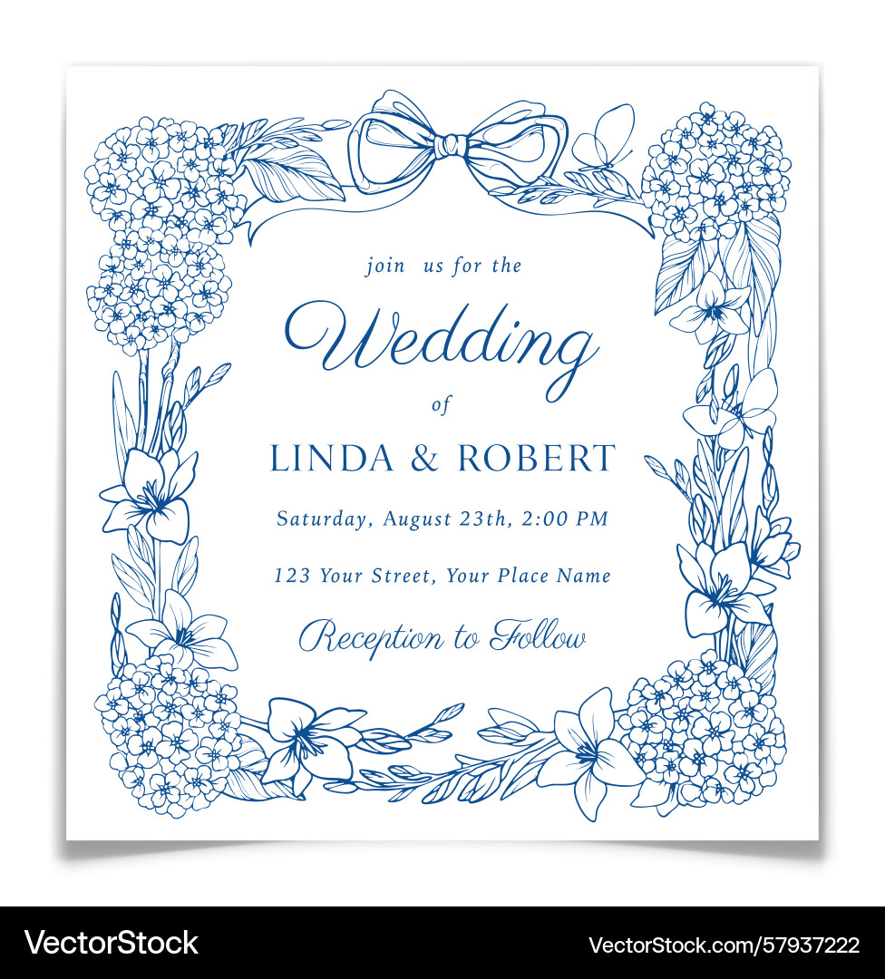 Floral Wedding Invitation Card Vector Image