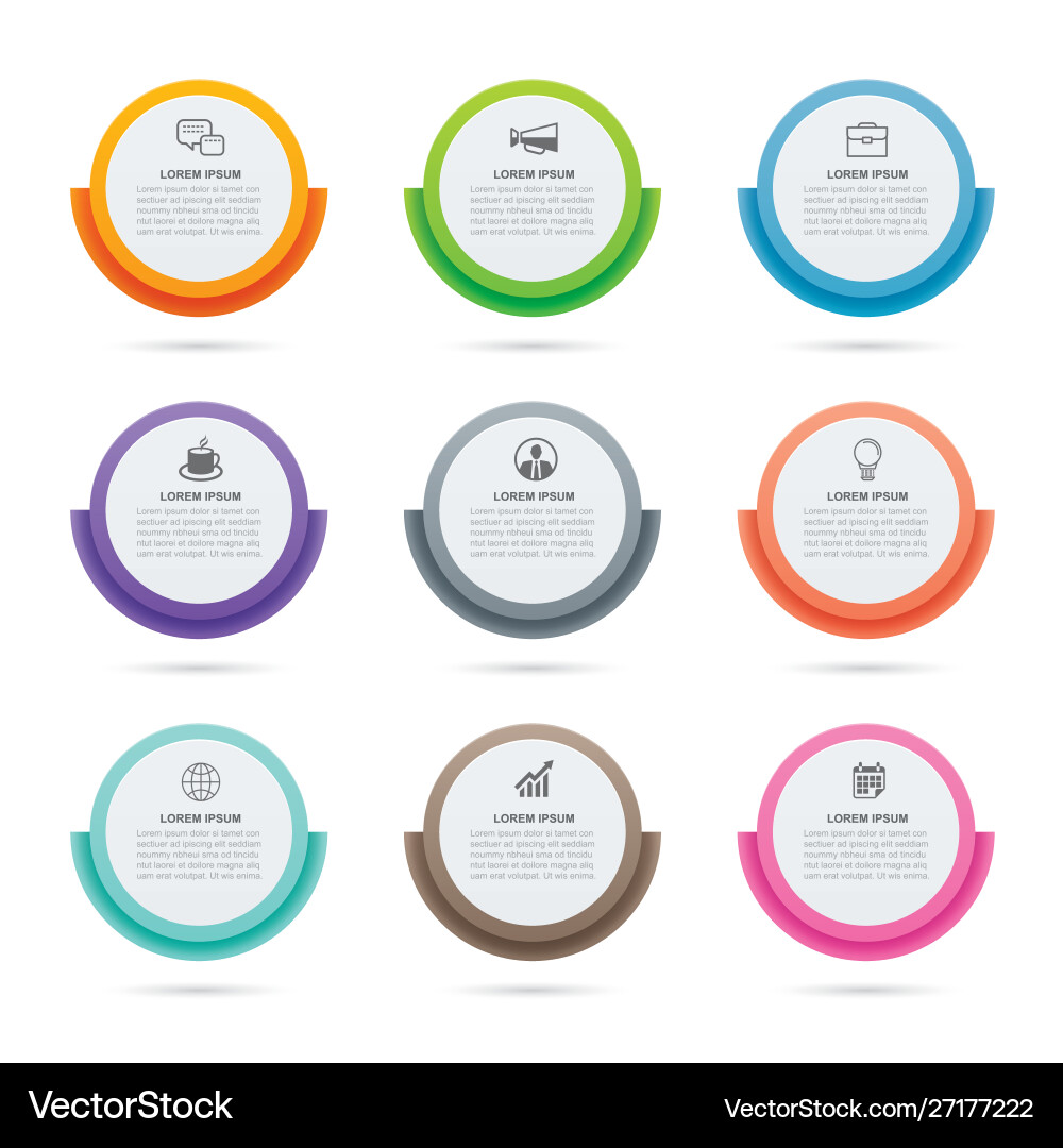 Infographics circle paper index with 9 data Infographics circle paper index with 9 data vector image