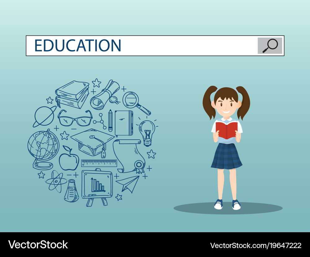 Reading girl with education search engine bar Vector Image